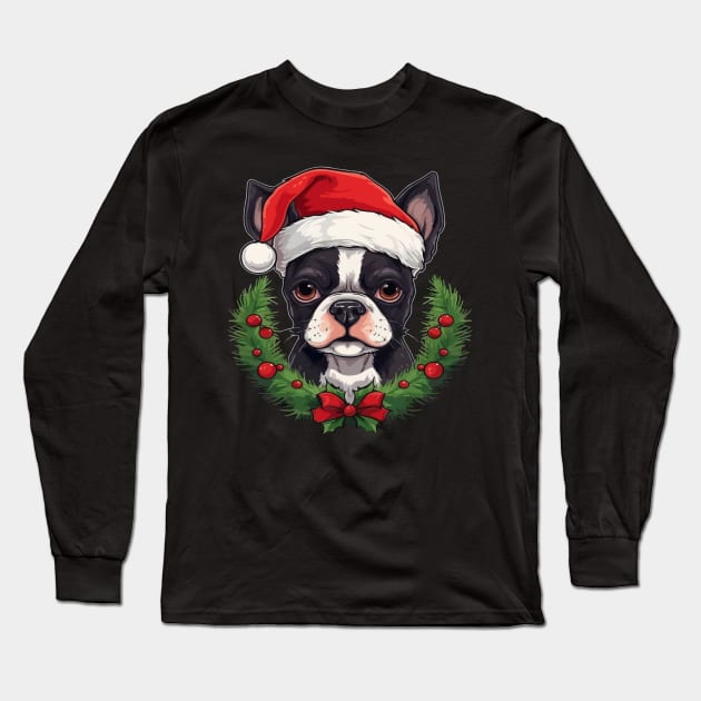 Boston Terrier Christmas Long Sleeve T-Shirt by JH Mart